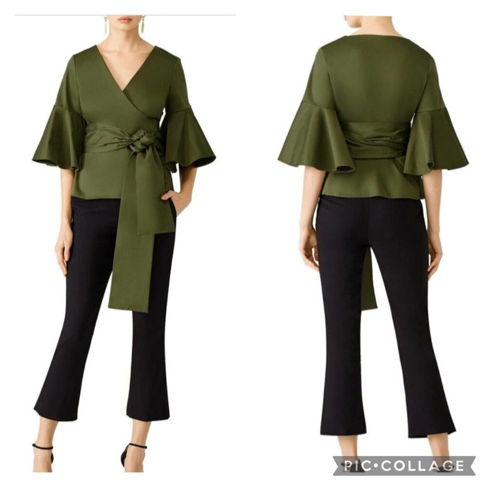 Alexis Kiera Green Poplin Cotton Wrap Top Size Medium